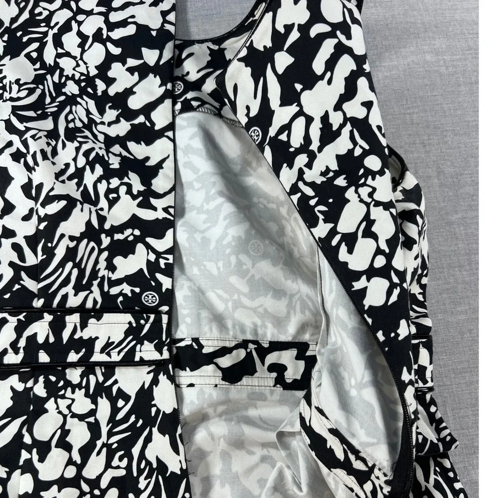 Tory Burch Womens Black White Abstract Cotton Silk sleeveless Dress Size 4